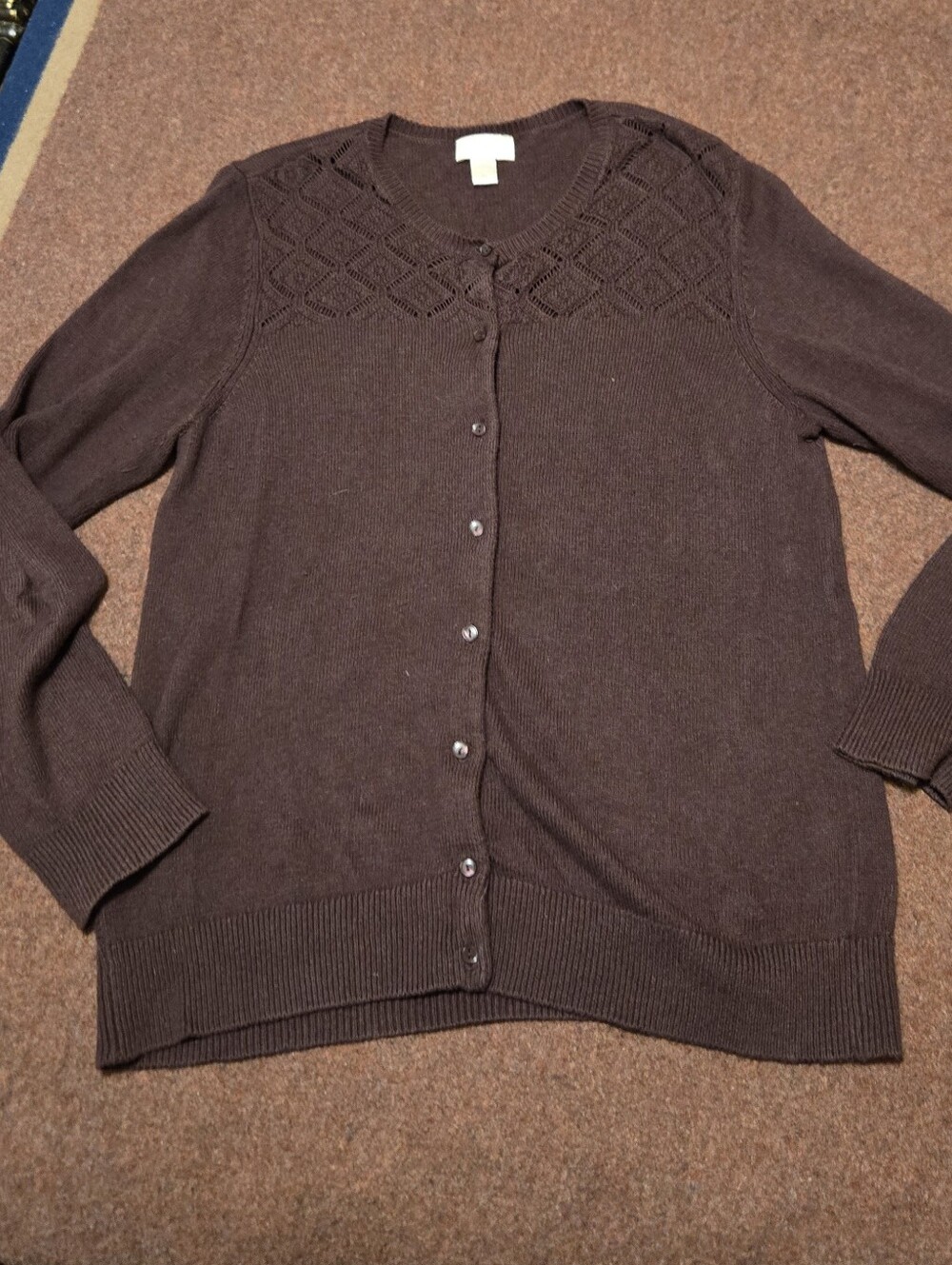 Loft Cardigan Knit Sweater Dark Brown Button Front Cotton Blend XL Long Sweater